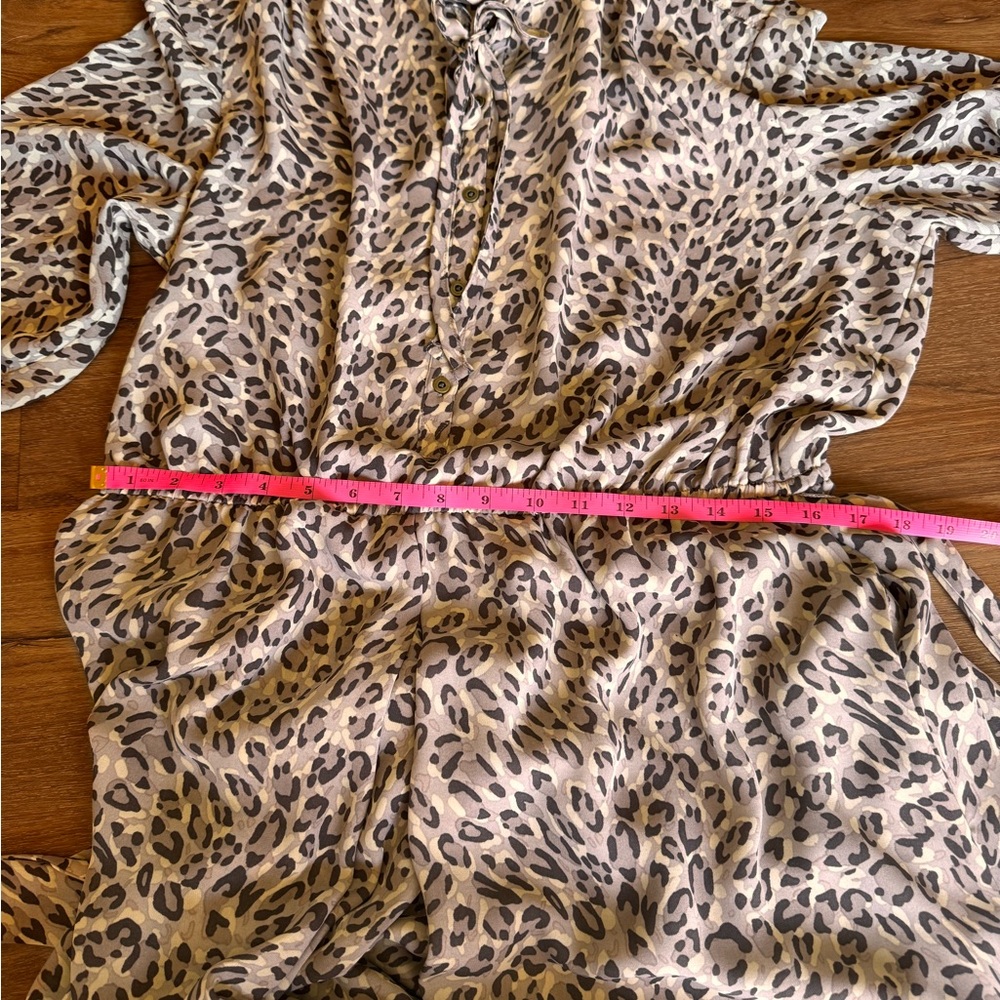 LOFT Animal Print Button-Up Belted Long Sleeve Ruffle Neck Dress Size 18 - Picture 8 of 10
